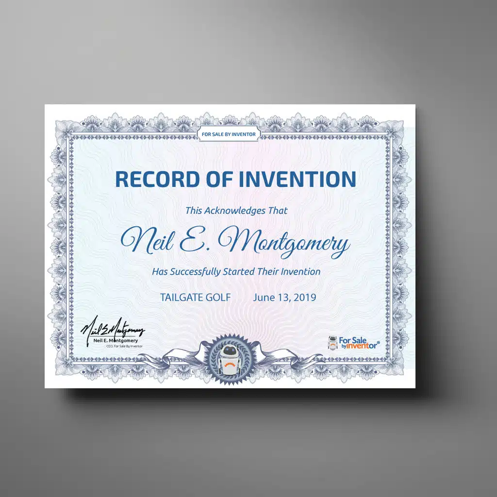 Printed Return on Investment certificate for inventors