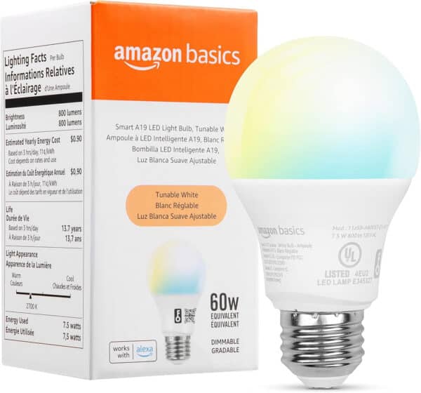 Amazon Basics Dimmable A19 LED Smart Light Bulbs Alexa Compatible, Color Changing, 60W Equivalent, 800LM, 2.4 GHz Wi-Fi, No Hub Required, 1 Pack - Image 16