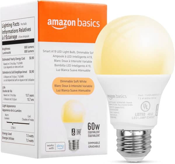 Amazon Basics Dimmable A19 LED Smart Light Bulbs Alexa Compatible, Color Changing, 60W Equivalent, 800LM, 2.4 GHz Wi-Fi, No Hub Required, 1 Pack - Image 19